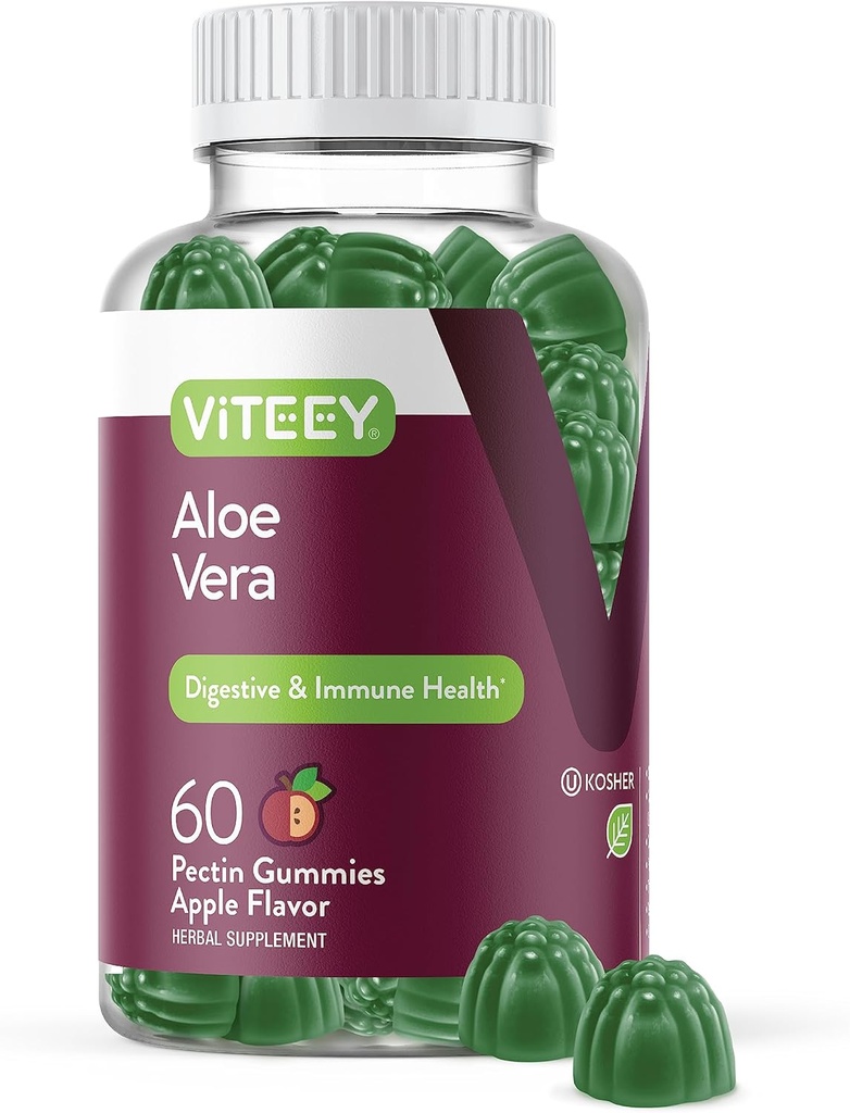 Viteey Aloe Vera Gummies עבור מבוגרים - 50 מ"ג - איידס בבריאות העיכול ו Immune - Aloe Vera תוסף - טבעוני, Gelatin חינם, Gluten Free, GMO חינם, Tasty Chewable Raspberry Flavored חניכיים