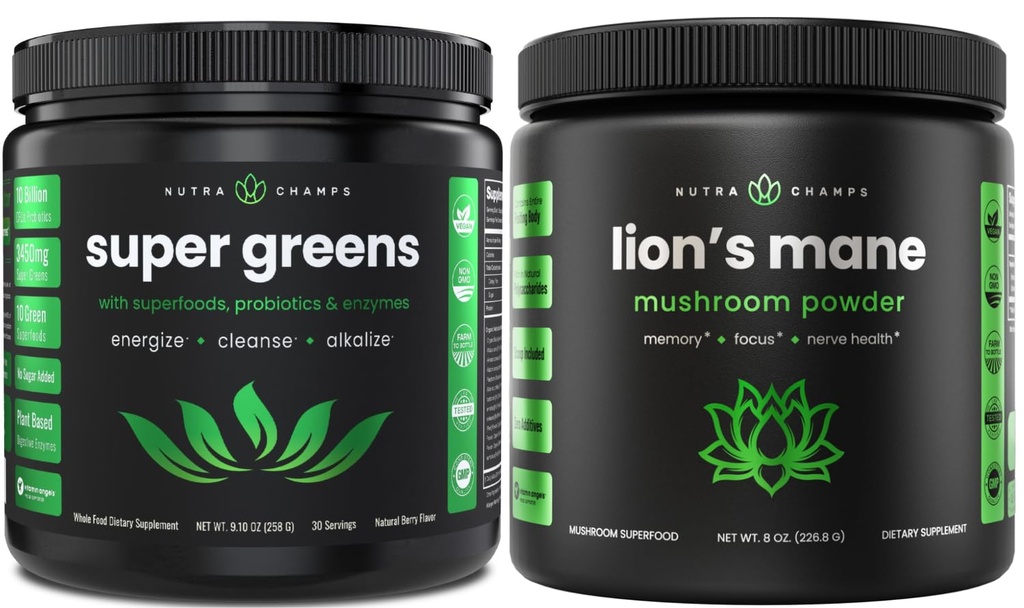 NutraChamps Greens Super אבקה & Lion's Mane