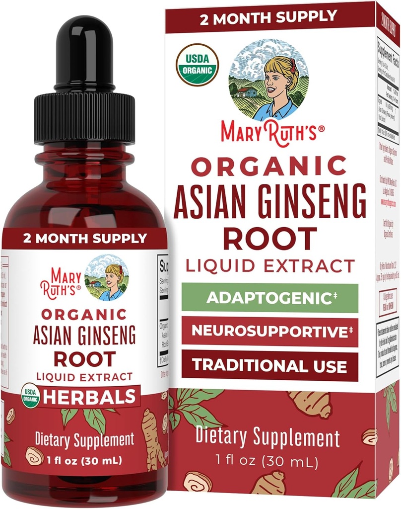 MaryRuth Organics Herbal Supplement, Antioxidant, Boost Energy, Pack of 1, גיינסנג Root for Vitality, Supports Focus and Endurance, טבעוני, non-GMO, Gluten Free, 1 Fluid Ouncess