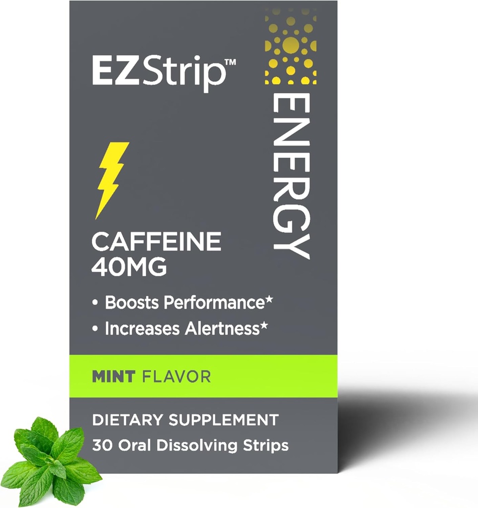 תוספי אנרגיה - Mint Flavor, 30 Count - Disshoot Strips עם 40 מ"ג Caffeine כדי לעזור לשפוך את היום שלך ואת הביצועים Boost - מיוצר בארה"ב, סוכר, ללא גלוטן