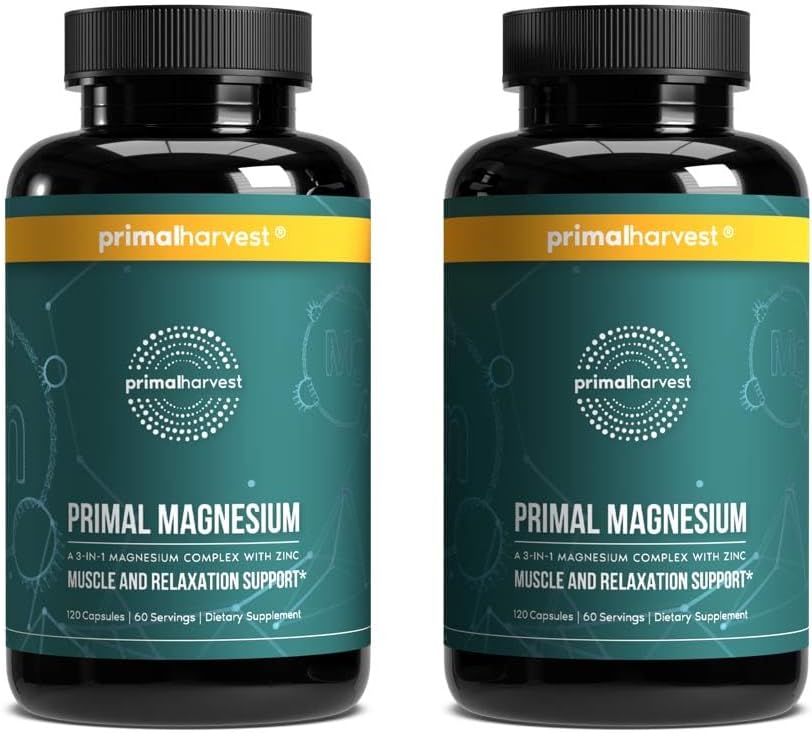 Primal Harvest Magnesium תוסף 310 מ"ג על ידי קציר פרימי עם Magnesium Glycinate, Citrate, Malate ו Zinc 2 Pack, 240 קפסולות