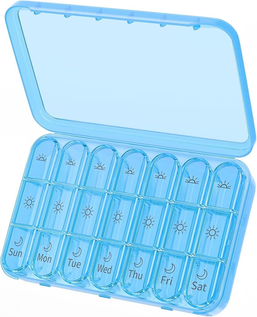 Daviky Weekly Pill מארגנת 3 פעמים ביום, 7 ימים גדול גלולת גלולות 3X ליום עם Container, Portable Travel Pill Case for Medicine, ויטמינים, שמן דגים ותוספים