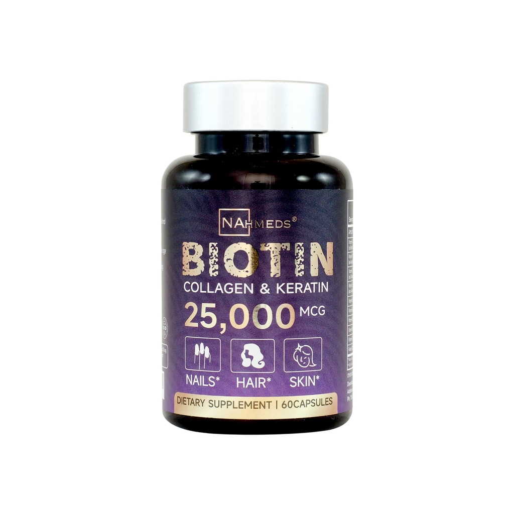 Biotin + Beauty Bell - 25,000 mcg Complex with Collagen, Keratin, MSM - שיער, Skin & Nail Support - Gluten-Free - GMP, ISO 22000, HACCP Certified - COA זמין - 60 קפסולות