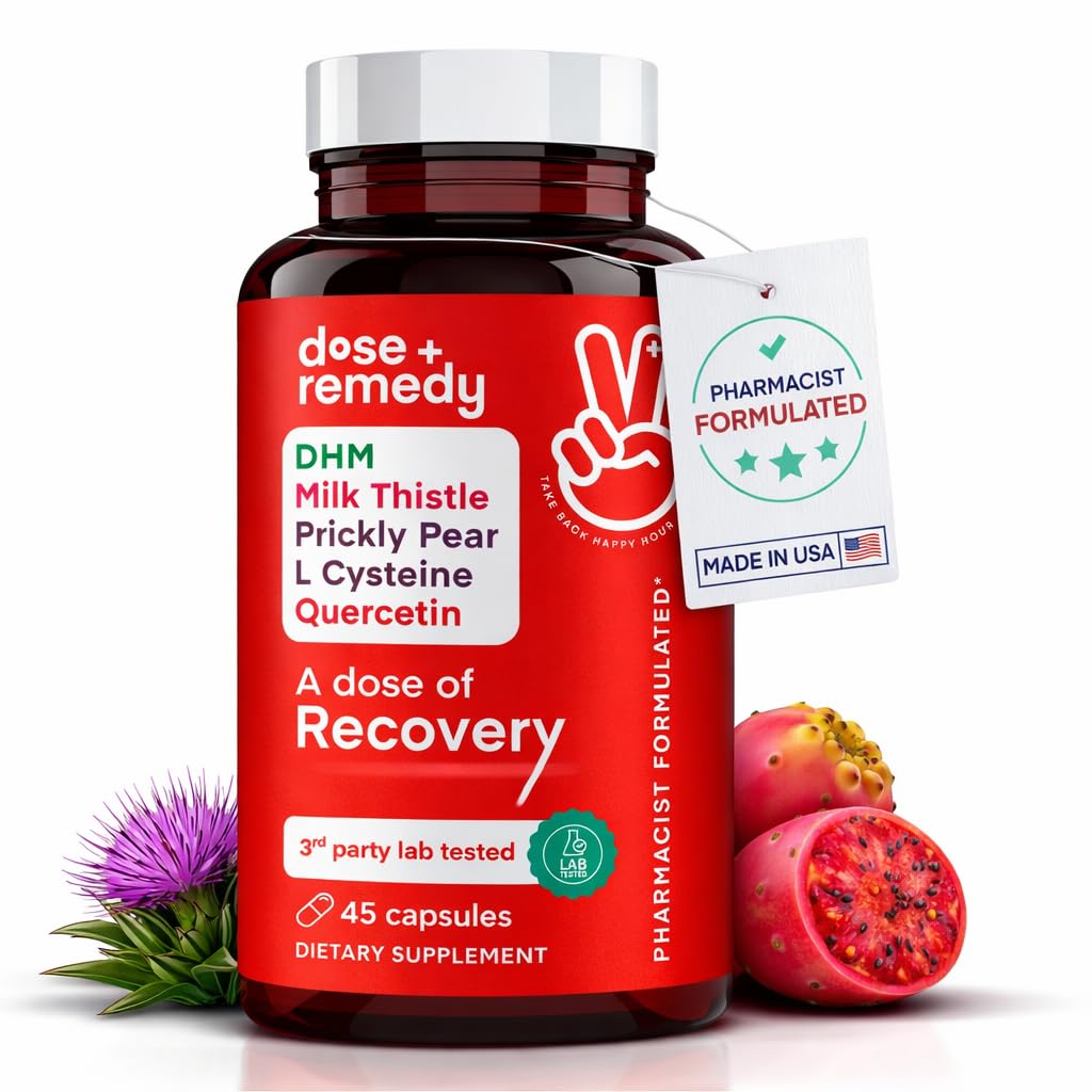 מנה של Recovery- Liver Detox | Made in USA | USDA | תמיכה בשיקום בוקר טוב יותר אסיאתי פלוש | Dihydromyricetin DHM, Quercetin, ויטמין B, Milk Thistle, Prickly Pear, (45 גלולות)