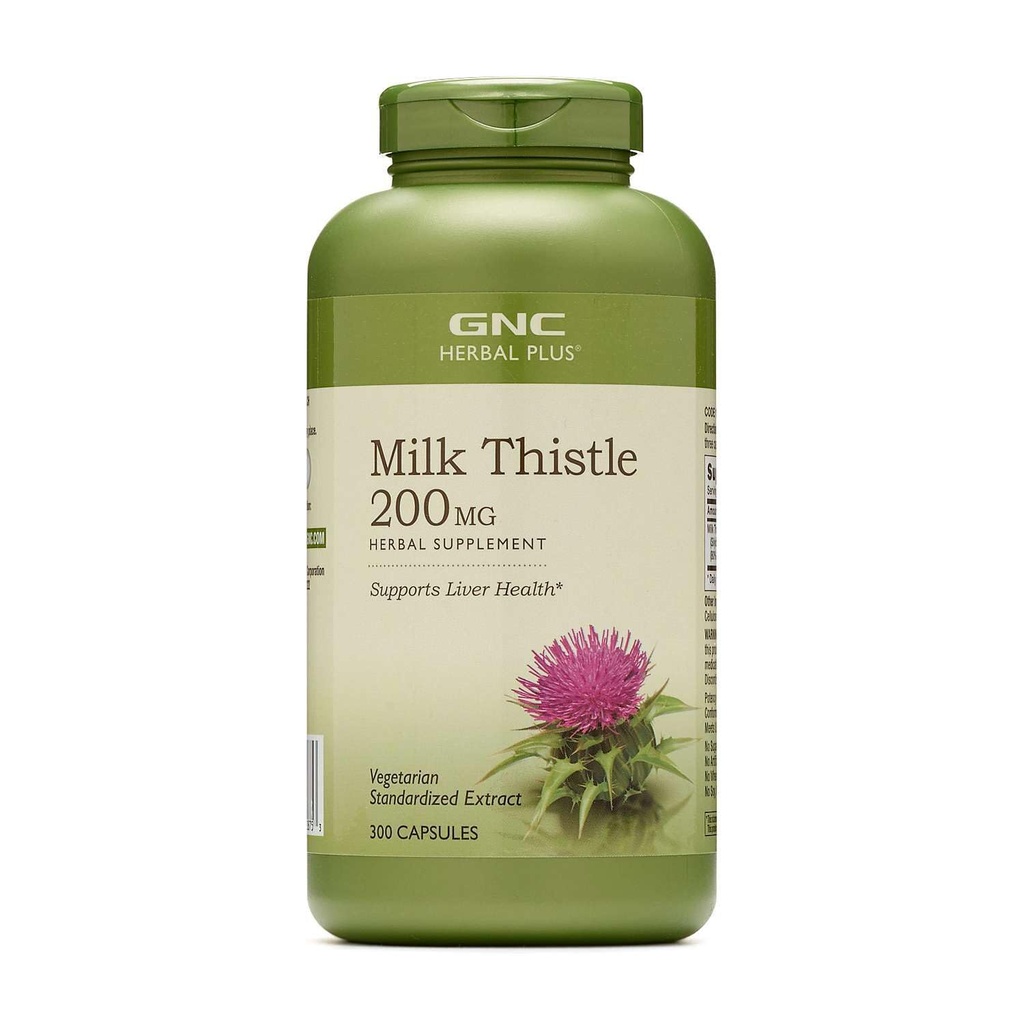 GNC Herbal Plus Milk Thistle 200mg Supplement, Vegetarian, Supports Healthy Liver Function, 300 Servings