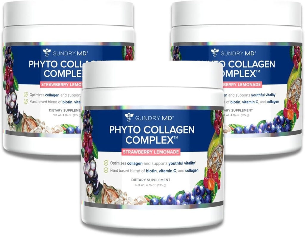 Gundry MD Phyto Collagen Complex, חיזוק תוספי אבקת Multivitamin עם ויטמין C, Amino Acids ו Polyphenols - Strawberry Lemonade (3)