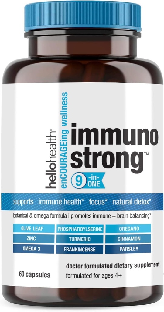 Daily Immune Support Add Immunoחזק 10in-1 ויטמין עם Immune Booster Oregano, אוליביפ, Soothing Antioxidant אומגה 3, Turmeric Curcumin & Zinc ויטמינים עבור מבוגרים וילדים -60 ct.