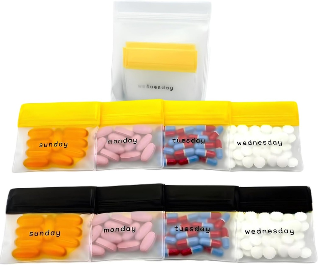 AM/PM Pill Pouch Bags for Travel 7-Day, Reusable Pill Bags עם ימים של תוויות השבוע, יכולת גדולה עבור ויטמינים ותוספים, גלולות, Multi-Purpose Medicine מארגנת (עם חיתוך גלולות)