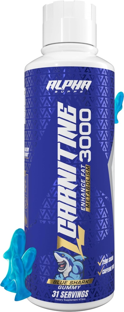 אלפא Supps L Carnitine נוזל 3000 | תוספת חינם L-Carnitine עבור גברים ונשים | טרום עבודה אנרגיה Boost & שריר התאוששות | Zero Sugar, Fat, & Carbs | 31 משרתים (Blue Gummy)