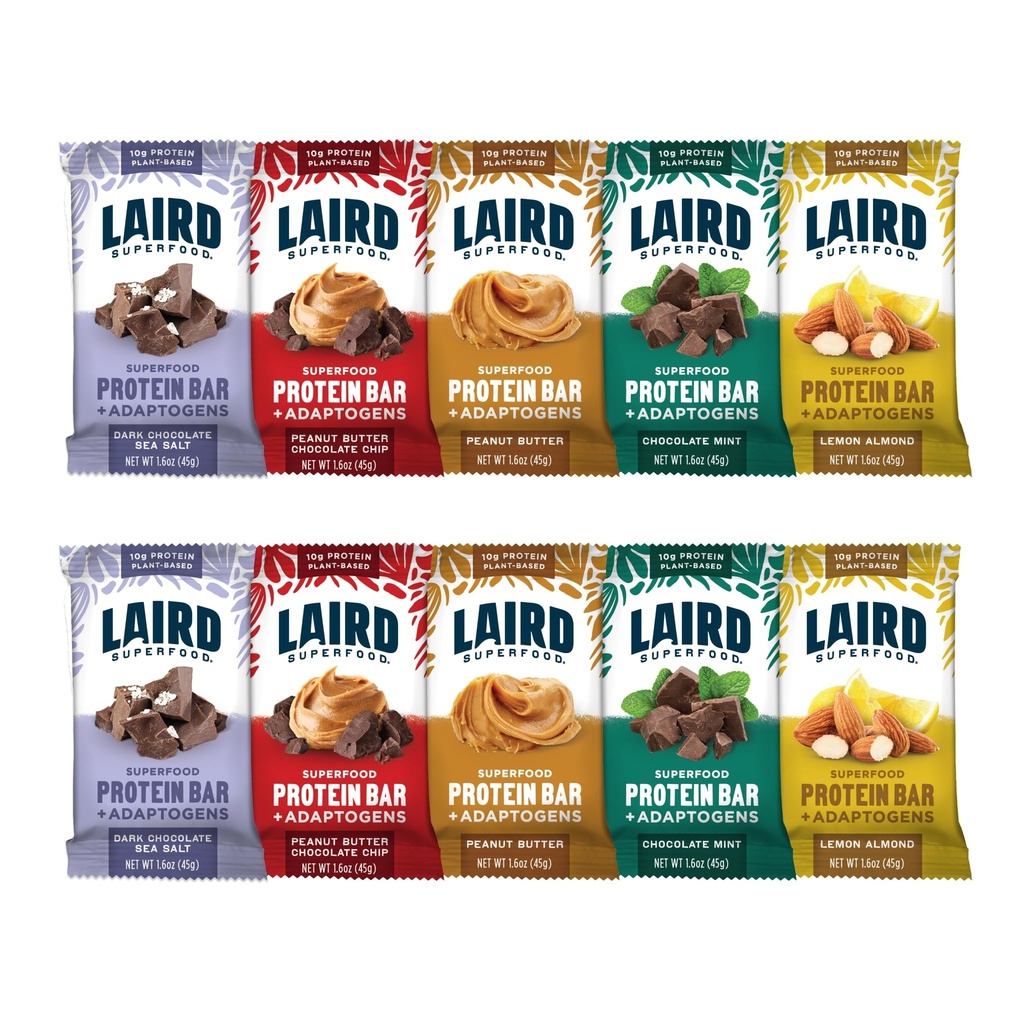 Laird Superfoodal חלבונים Bars - חלבון בר אבל טוב יותר עם מרכיבים אמיתיים, Mushrooms 10g צמחי מבוסס חלבון, 6g סיבים - non-GMO - 5 Flavor Variety Pack, 10 Count (Pack of 1)