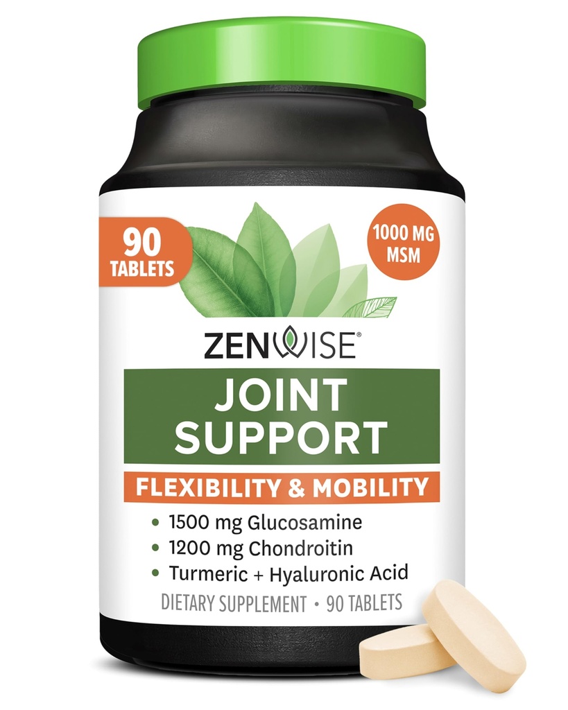 Zenwise בריאות משותפת תוספת עם Glucosamine Chondroitin MSM, Curcumin & Sulfate - בריאות משותפת לנשים וגברים - ניידות & גמישות תמיכה עבור הברך, קרטלגיל ועצמות - הרוזן 90