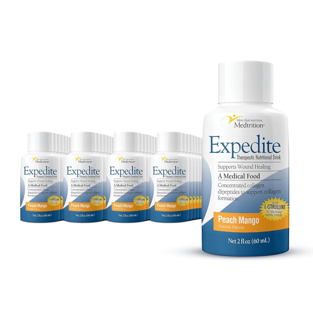 Medtrition Expedite Liquid Collagen, Peach מנגו, 2 Fl Oz, Pack of 48 - תמיכה תזונתית עבור כללי, Orthopedic & Cosmetic Surgery Recovery