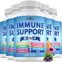 8 ב 1 Immune תומך Booster תוספת עם Echinacea, ויטמין C ו Zinc 50 מ"ג, ויטמין D 5000 IU, Turmeric Curcumin & ג'ינג'ר, B6, Elderberry (8 ב 1 קפסולות (Pack של 5))