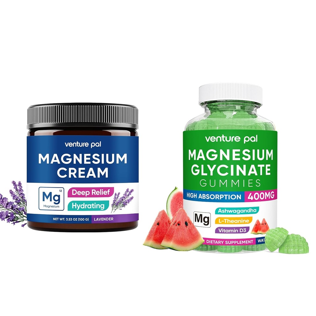 Venture Pal Moisturizing Magnesium Lotion, מגנזיום Glycinate חניכיים 400 מ"ג עם Ashwagandha