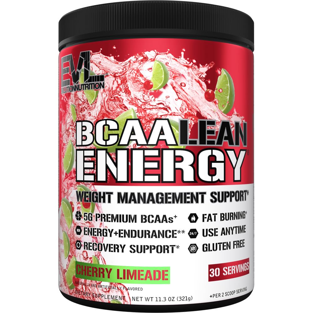 EVL BCAA Lean אנרגיה אבקה - טרום עבודהout Green Tea Fat Burner תמיכה עם BCAAs Amino Acids וניקוי נקי - Post Workout Recovery עבור Lean שריר התאוששות - צ'רי לימונדה