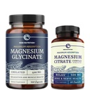 Magnesium Glycinate 400 מ"ג (120ct) & Magnesium Citrate 500 MG (60ct) | High Absorption, Calm, הירגעות, עיכול ותמיכה בשרירים | Non-GMO ויטמין ומינרל Bundle