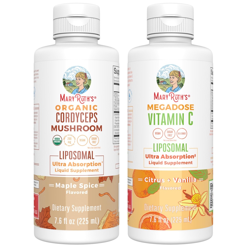 MaryRuth Organics Cordyceps Liposomal (Maple Spice) & ויטמין C (Citrus & Vanilla) | פרויקט תוויות נקי מאומת ® | ויטמינים עבור חסינות, עור ובריאות כללית | טבעונית, non-GMO, Gluten-Free Cloten-Free Label Project