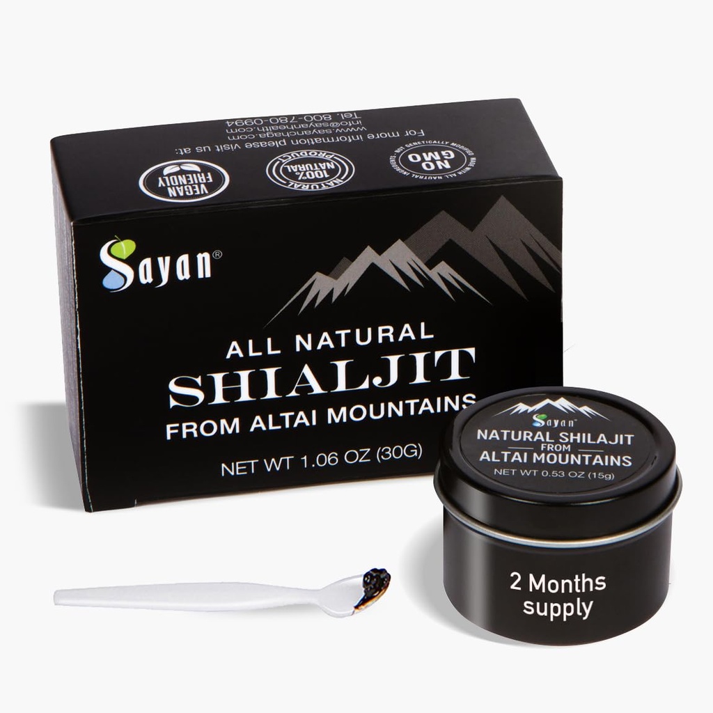 Sayan Pure Authentic Altai Shilajit Resin - 15 גרמים, 2 חודשים אספקה - תוספת גבוהה אורגני Fulvic Acid עבור נשים וגברים לתמוך במערכת החיסון, אנרגיה, ודוקס - טבעוני, non-GMOMOMO
