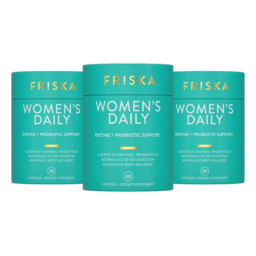 Enzyme ו-Probiotics של FRISKA Women's Daily Digestive Enzyme and Probiotics Supplement, Advanced Natural Support for Women Digestive Health, Fights Bloating, Eases Digestion, תומך במניעה תזונתית, 90 קפסולות