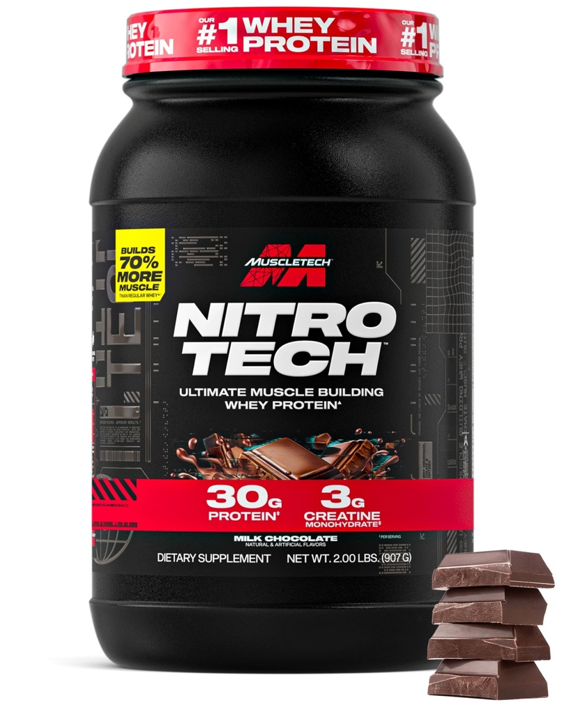 אבקת חלבון שרירי Whey (Milk Chocolate, 2 פאונד) - Nitro-Tech Ultimate השריר פורמולה עם חלבון Whey חלבון Isolate - 30 גרם של חלבון, 3g של Creatine & 6.8g של BCAA - Packaging May Vary Vary חלבון Isolate - 30g של חלבון, 3 גרם של קריטין ו 6.8g של BCAA - Packaging May Vary Vary Vary Vary Vary
