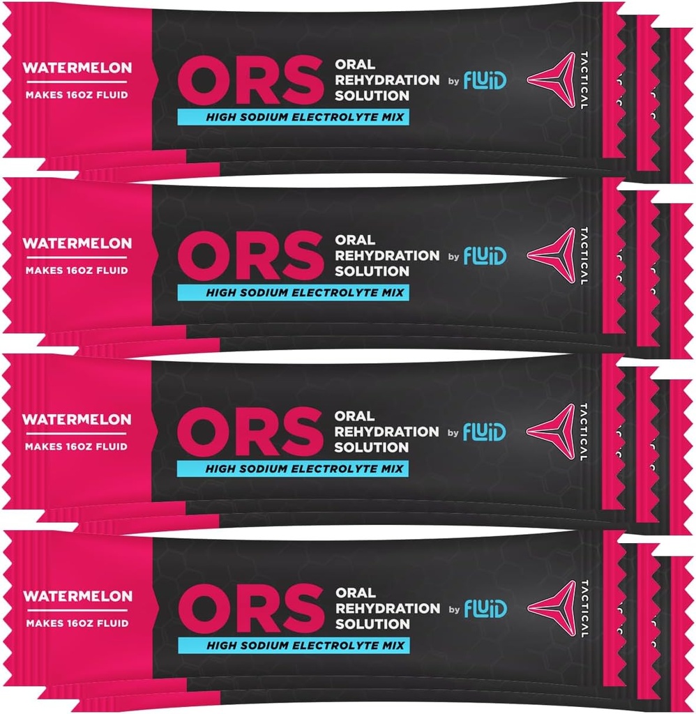 Fluid Tactical - OrS (Oral Rehydration Solution), Recover Faster, Extreme Dehydration Electrolytes, 12pack (Watermelon)