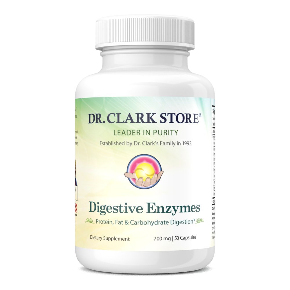 Dr. Clark Digestive Enzymes תוסף - 700 מ"ג, 50 Cloatin קפסולות, מקדם בריאות העיכול ותפקוד Gut