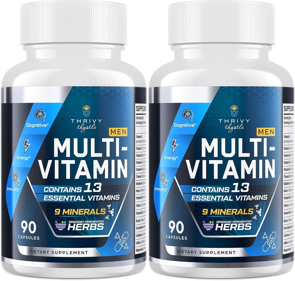 Men Multivitamins 50 Plus - Daily Multivitamin for Men with Fermented Herbal Extracts & 43 Foodsents - Mens ויטמינים תומכים זיכרון ומוח, אנרגיה, בריאות העצם (2 Pack)