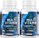 Men Multivitamins 50 Plus - Daily Multivitamin for Men with Fermented Herbal Extracts & 43 Foodsents - Mens ויטמינים תומכים זיכרון ומוח, אנרגיה, בריאות העצם (2 Pack)