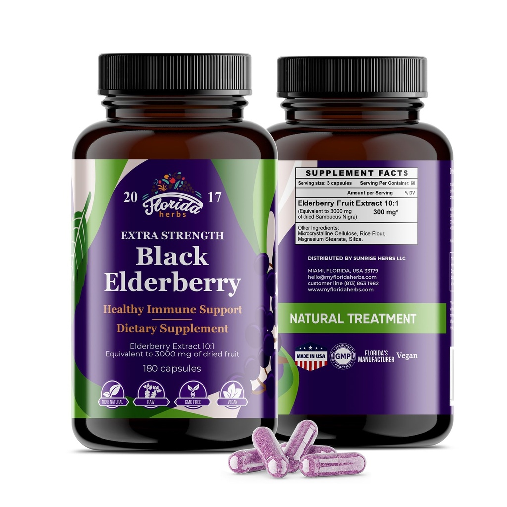 Black Elderberry קפסולות | 180 Count | Sambucus Elderberry ויטמינים, non-GMO, Gluten Free, Organic Elderberry Extractis Sbucus Nigra