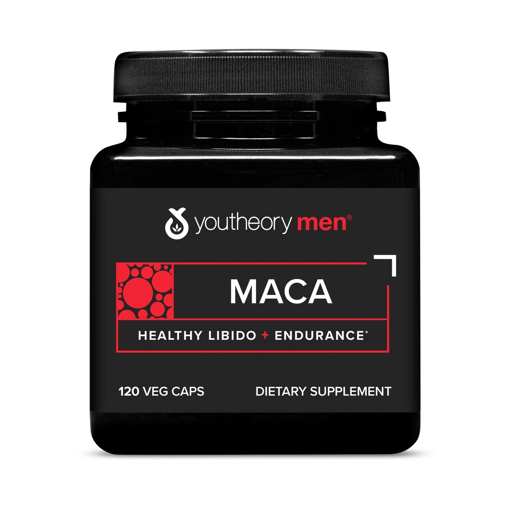 Youtheory Men's Maca טבעוני Maca תוסף עבור גברים - תמיכה אנרגיה, Stamina & Endurance * - חלב, Soy & Gluten חינם - 120 קפסולות ירקות