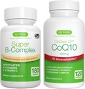 Super B-Complex 180 טבליות + High Absorption CoQ10 100 מ"ג 120 Softgels אנרגיה Bundle, Methylated Sustained לשחרר B Complex + CoQ10 עם ויטמין E & D-Limonene, על ידי Igennus