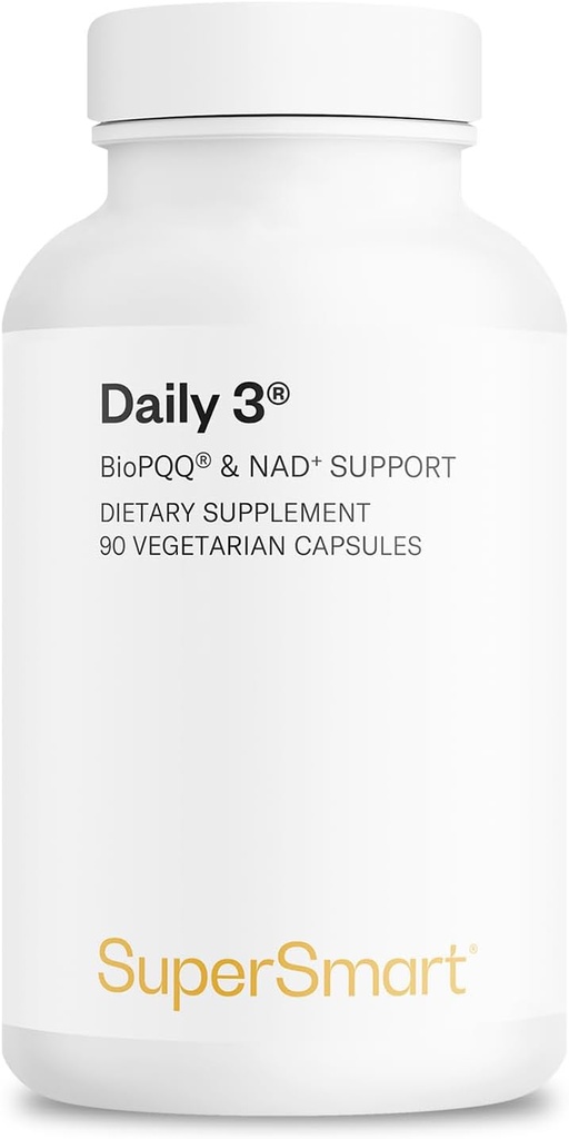 SuperSmart Daily3 + Bio PQQ (All-in-One Formula) - Multivitamin for Women and Men - 45 חומרים מזינים חיוניים | Non-GMO & Gluten-Free | 1 חודש אספקה - 90 קפסולות צמחוניות