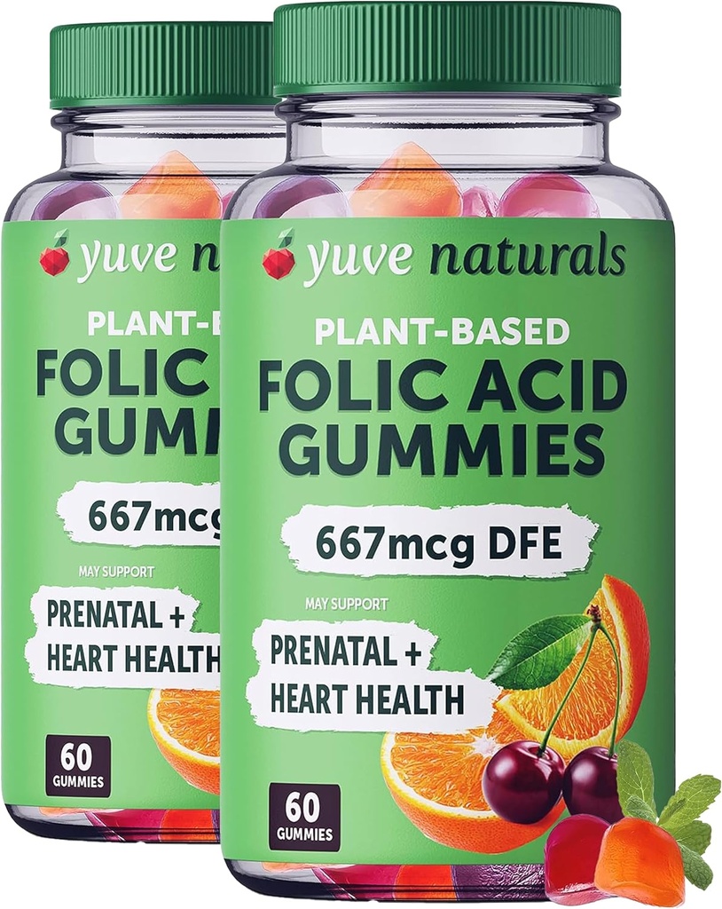 יוגורט טרום לידתי לנשים - Folic Acid Prenatal ויטמינים 667 mcg DFE - Chewable Prenatal ויטמינים - תמיכה הורמונלית ו Folate Acid - טבעוני וטבע - ויטמינים טרום לידתי - 2 Pack של 60ct של 60ct