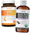 Bundle של שחור Seed שמן נוזלי ויטמין C - Immune Fusion Booster Pack - אורגני שחור Seed שמן נוזלי (8fl oz) Premium Cold-Pressed Nigella Sativa & ויטמין C Immune תמיכה (Non-GMO)(60 קפסולות)