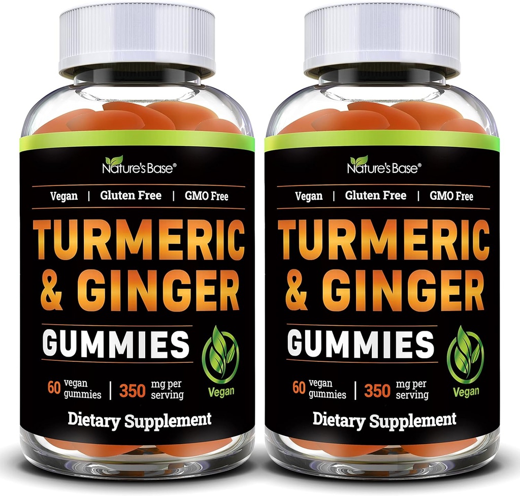הבסיס של הטבע Turmeric וג'ינג'ר חניכיים למבוגרים (2 Pack) - תוסף Tumeric Curcumin לתמיכה בבריאות משותפת ו- Immune Support - 120 חניכיים טבעוניות