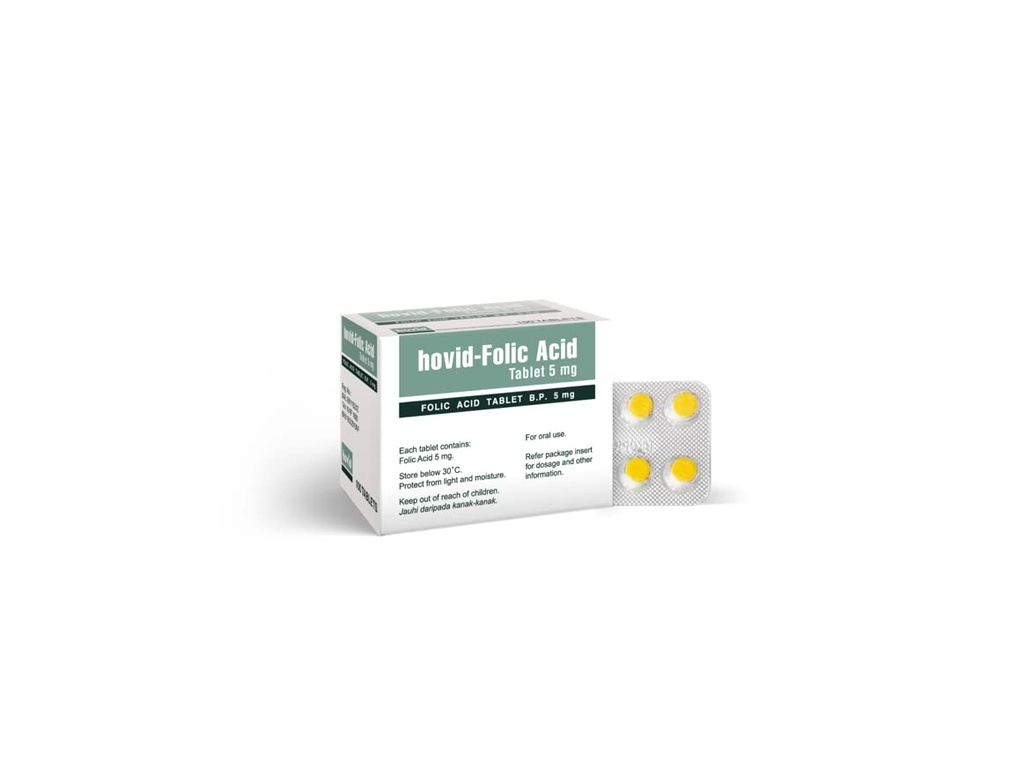 HOVID Folic Acid 5Mg 100 טבליות (Pack of 3 Boxes of 100 טבליות)