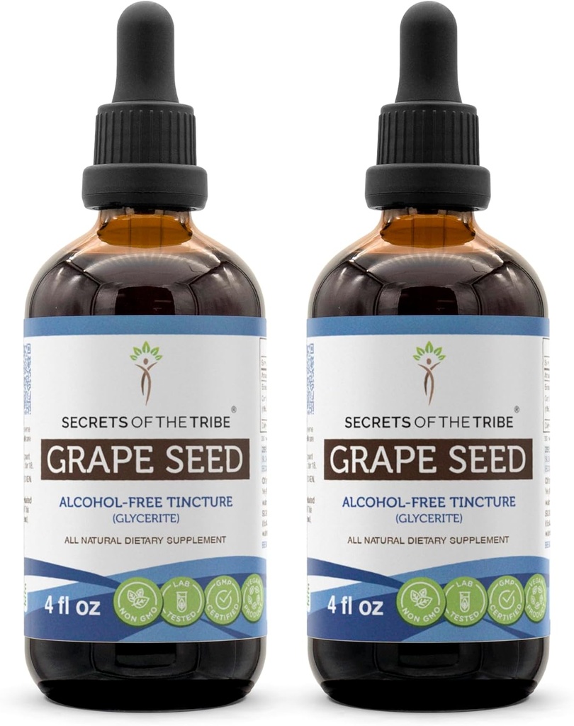 סודות של השבט Grape Seed Tincture אלכוהול חינם לחלץ, Grape (Vitis Vinifera) Dried Seed (2x4 FL OZ)