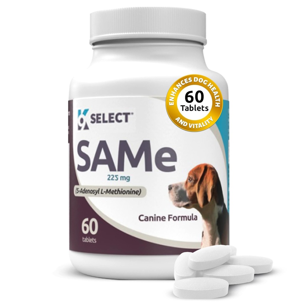 K9 בחר SAM-e לכלבים: 225 מ"ג, 60 טבליות Active S-Adenosyl-L-Methionine Liver תוסף - Cognitive and Joint Health Nutrition for Medium and Large Dogs - Same Dog Liver Nutritional תוסף תזונה