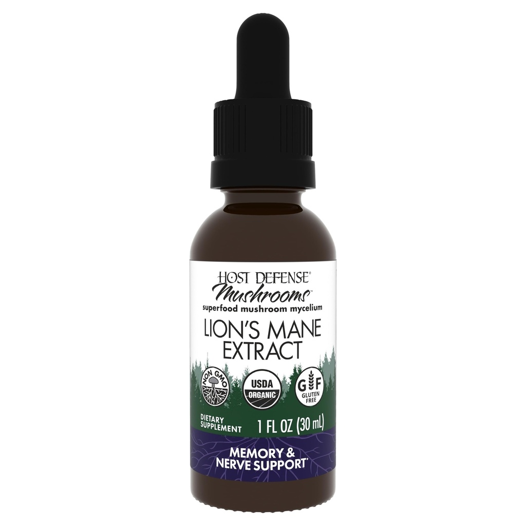 Host Defense Mushrooms Lion's Mane Extract תוספת נוזלית של אריה לבריאות המוח - תמיכה מטאטא עבור Focus & Memory function - Immune & Nervous System Support - 1 floz (30 משרתים)