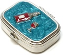 9327 Rectangular Small Pill Box מארגנת Aqua Blue Silver Women Travel Pill Case Purse Container Daily Portable Diet