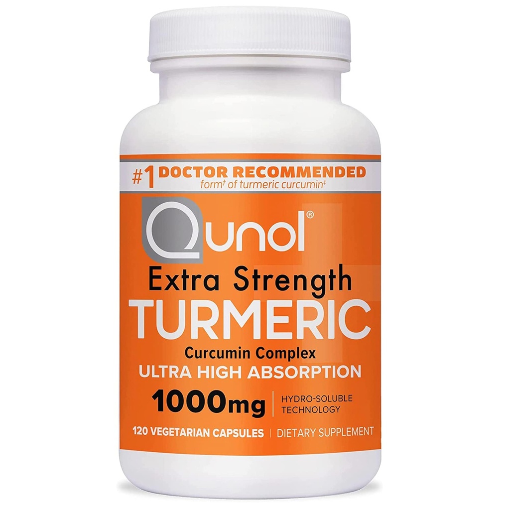 Qunol Turmeric Curcumin תוסף, Turmeric 1000 מ"ג עם Ultra High Absorption, תוספת תמיכה משותפת, קפסולות Turmeric כוח נוסף, 2 חודשים אספקת 120 (Pack של 1)