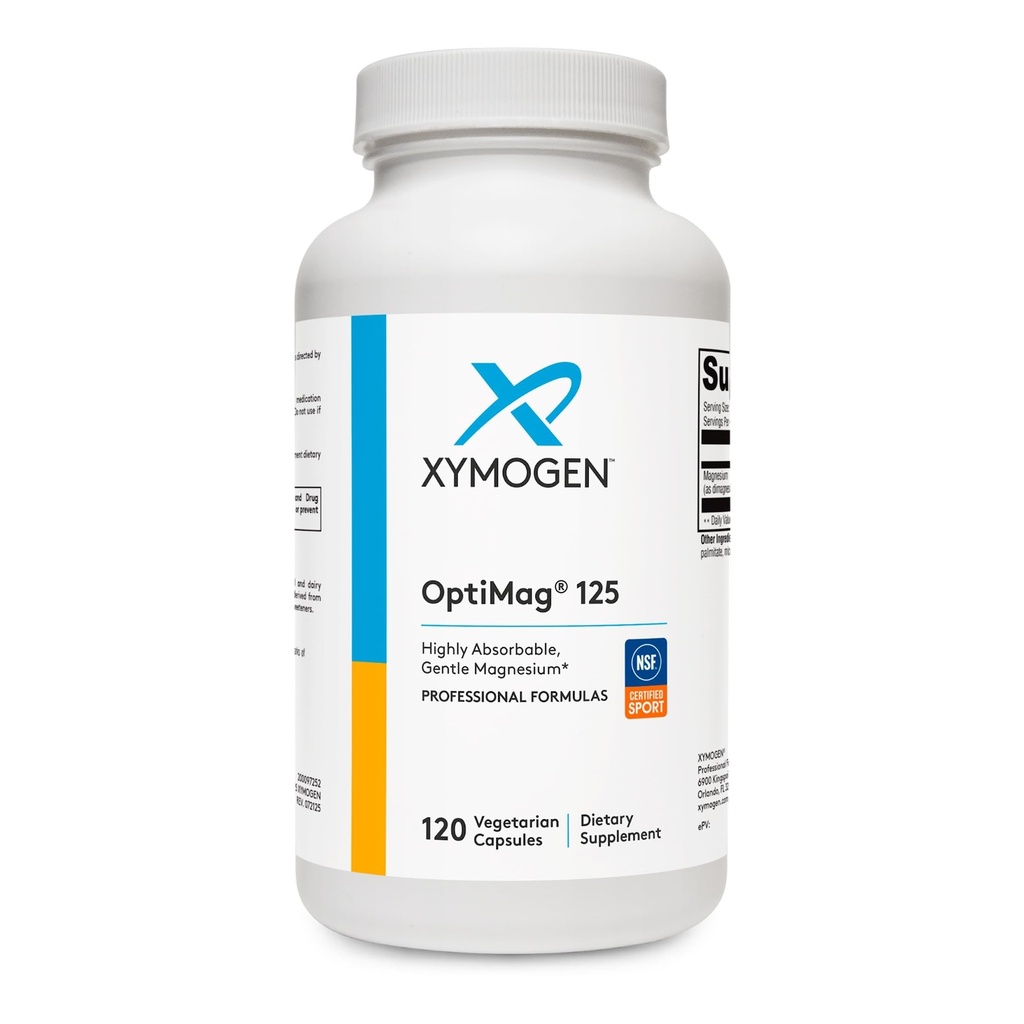XYMOGen Opti Magic 125 - Magnesium תוסף עם Di-Magnesium Malate & Glycinate Lysinate לתמוך Nerve, שריר, בריאות העצם + בריאות הלב (120 קפסולות)