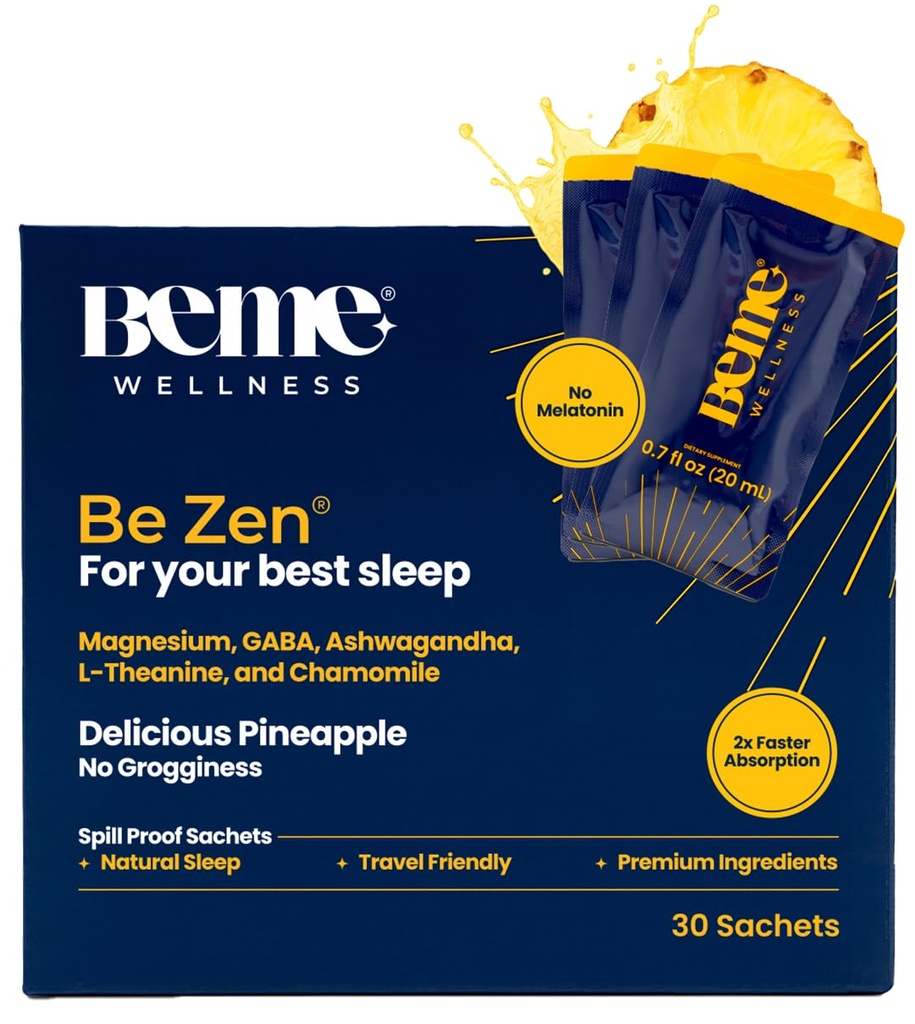 BeMe BeZen Sleep Aid תוספת טבעית ללא מלטונין - 2X Absorption Than Pills - Sleep Helps for Adults with Magnesium, Ashwagandha, Chamomile, L-theanine & GABA - Delicious Pineapple Pineapple