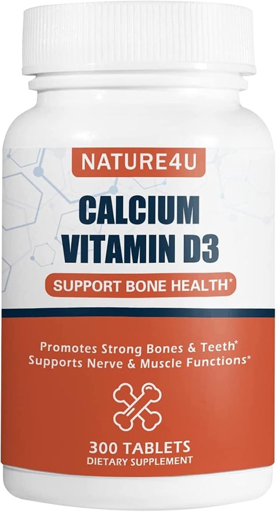 Calcium 1000 מ"ג עם ויטמין D3, תוסף בריאות העצם למבוגרים, תמיכה Muscel Nerve בריאות ו Calcium Absorption, 300 טבליות