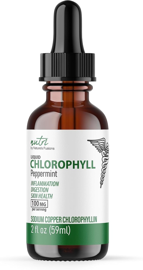 פיוז'וסטס של הטבע נוזלי Chlorophyll Peppermint 100 מ"ג - פנימי Deodorant & Detoxifier - טיפות נוזלי - 2 oz (59 משרתות, 100 מ"ג לכל המשרת) - Clorofila נוזלa