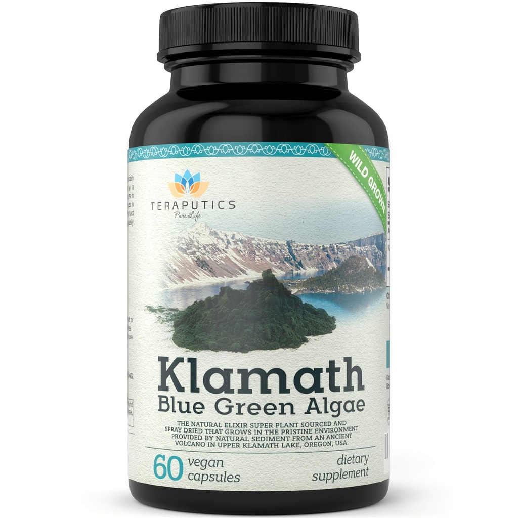 Premium Klamath Lake Blue Algae - More Powerful Than Spirulina ו- Chlorella תוספים | Pure Chlorophyll Rich Superfood, שמקורו אורגני קלאמה לייק, 500 מ"ג, 60 קפסולות טבעוניות