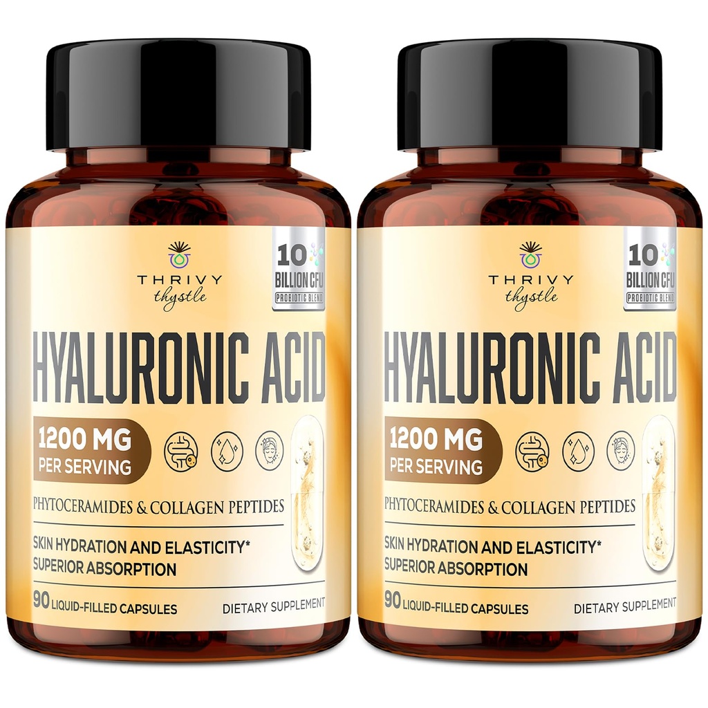 19-in-1 Hyaluronic Acid כמוסות - Hyמשוגע Acid 1200 מ"ג, עם Collagen Peptides, ויטמין C, Phytoceramides - עבור עור, עיניים, גסטרו מעיים, תמיכה העצם (2 Pack)