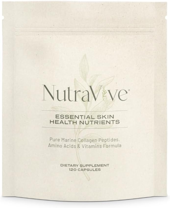 NutraVive Essential Skin Health Materialsents - hydrolyzed Morikol® Marine Collagen Peptides, Amino Acids & ויטמינים - לקדם את החברה, להפחית Wrinkles & Enhance Skin Odyssey - 120 קפסולות