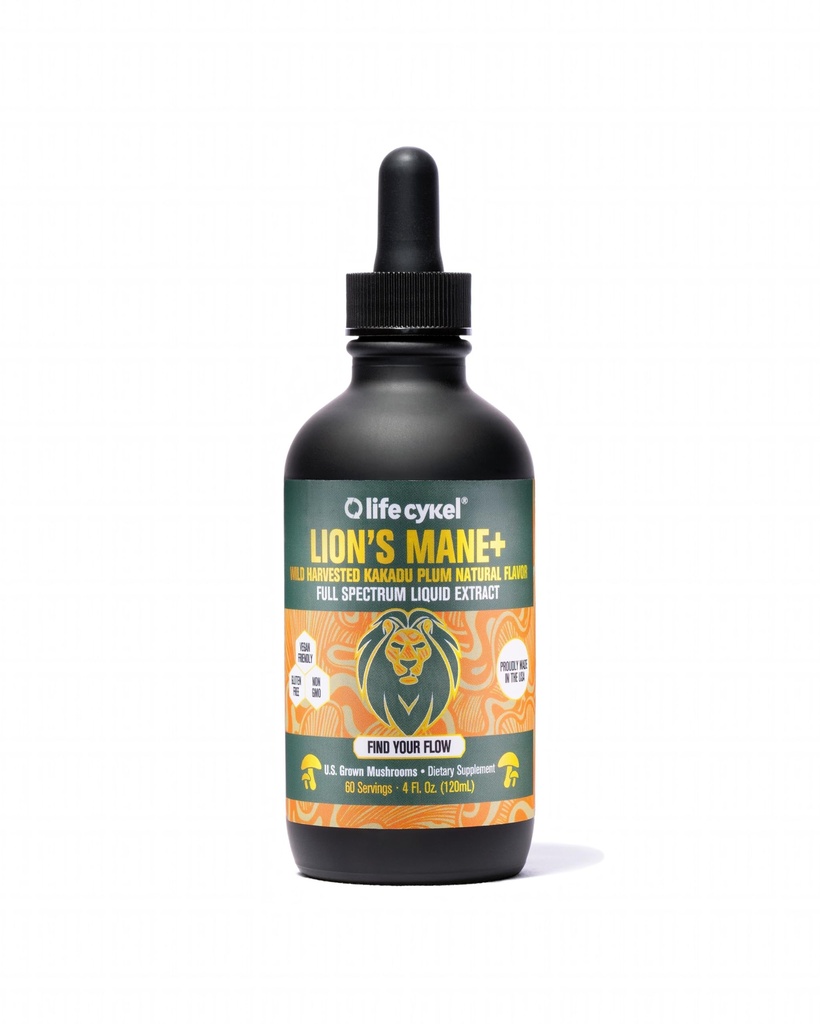 Life Cykel - Lion's Mane Mushroom Extract with Kakadu Plum - Brain Booster Nootropic for Memory, Focus & REM Sleep - Non-GMO, אורגני Mushroom Tincture - 4 Fl Oz (60 משרתים)