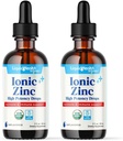 LIQUIDHEALTH USDA אורגני Ionic Zinc High Potency טיפות - תוספת ויטמין נוזלי טריצ'י מינרלים למבוגרים, ילדים - תמיכה Immune & Digestive, Skin & Wound Health - ארצות הברית Made, טבעוני, non-GMO (2 Pack)